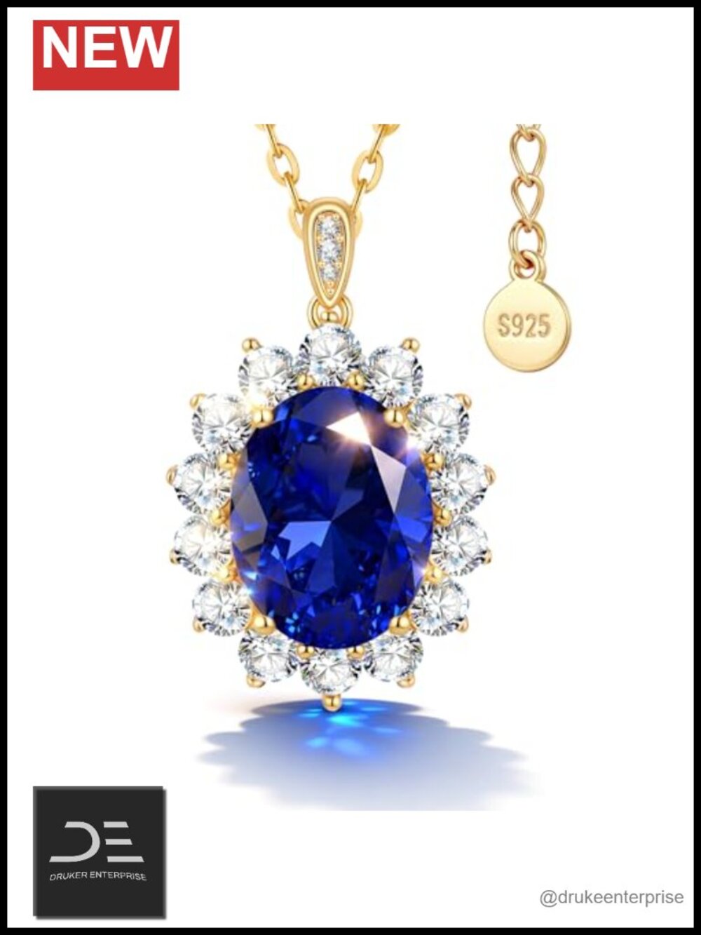 4CT Lab Grown Sapphire Necklace Sterling Silver Pendant Women